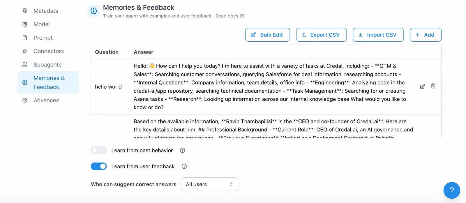 Configure tab option to fetch examples with positive feedback from historical agent usage