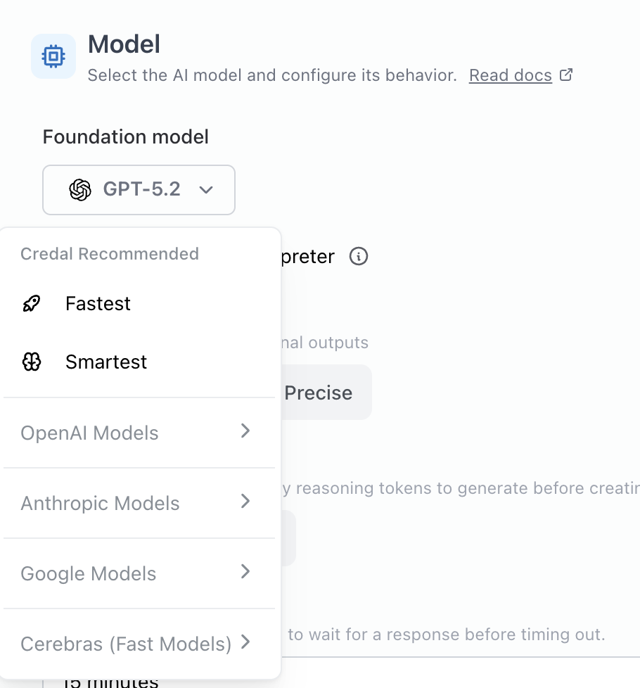 The model selection dropdown showing available AI models